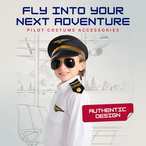Vista 3 de Dress Up America Conjunto de disfraz de piloto - Conjunto de accesorios de disfraz de piloto de aerolínea para niños y adultos