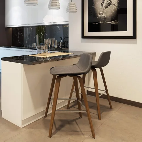Vista 2 de SIMPLIHOME Randolph Taburetes de mostrador (juego de 2) – asientos de cocina tapizados de madera curvada de 28 pulgadas de altura de asiento