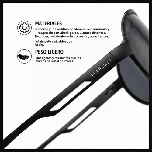 Vista 6 de TEAPLMTT Gafas de sol polarizadas estilo aviador retro para hombre, montura metálica Al-mg ultraligeras Negro/Gris