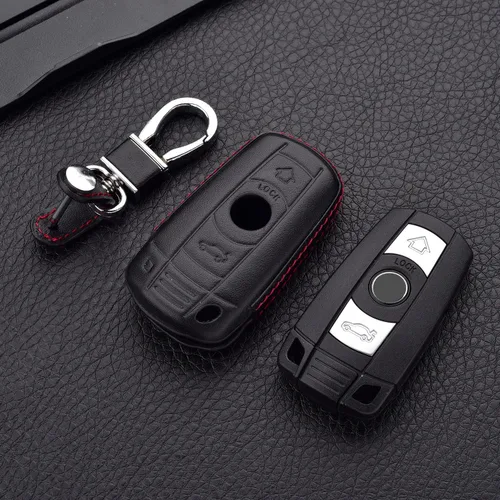 Vista 5 de Funda de cuero genuino para llavero para hombres y mujeres para BMW 3 Series 5 Series 6 Series M3 M5 X1 X5 X6 Z4, estuche para llave remota de coche