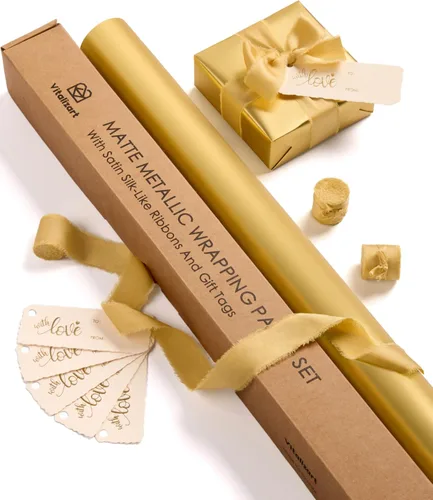 Vista 11 de Vitalizart Juego de papel de regalo metálico negro mate de 17 pulgadas con cinta de satén de seda y etiquetas de regalo, envoltura de regalos