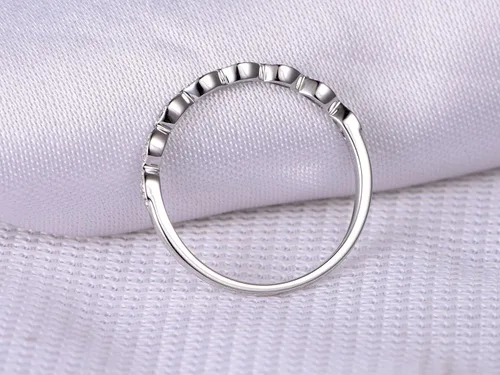 Vista 4 de Diamantes naturales, anillo de boda de media eternidad, oro blanco sólido de 14 quilates, anillo de aniversario, estilo marquesa Art Deco
