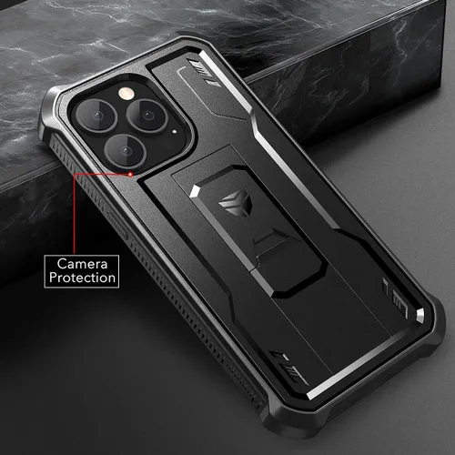 Vista 5 de Dexnor Funda para iPhone 13 Pro Max de 6.7 pulgadas 2021, [Protector de pantalla y soporte integrados] Protección de grado militar resistente a Negro