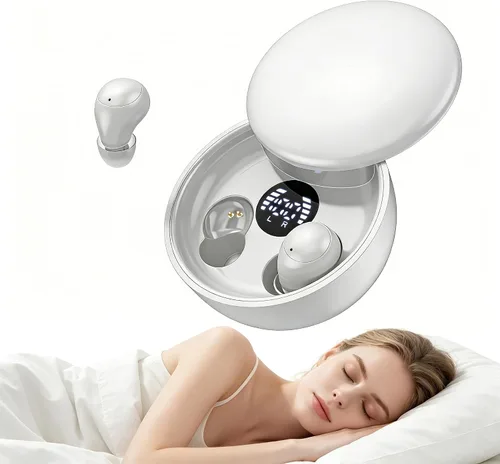 Vista 10 de Auriculares para dormir, mini auriculares inalámbricos invisibles para canales auditivos pequeños, auriculares Bluetooth ergonómicos con sonido Beige