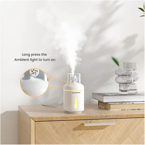 Vista 7 de TTPP Humidificador 3 en 1 con luz nocturna pequeño ventilador 10.1 fl oz portátil mini coche USB humidificador para el hogar coche dormitorio Azul