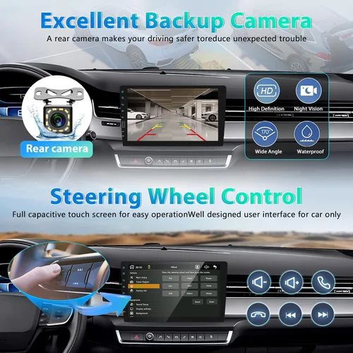 Vista 8 de Radio estéreo de coche de 9 pulgadas con Apple Carplay inalámbrico y Android Auto, 1 DIN Bluetooth receptor de audio para coche pantalla táctil
