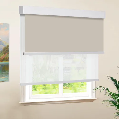 Vista 9 de Persianas enrollables dobles para ventana, persianas dobles marrones, opacas y filtrantes de luz con cenefa, persianas de ventana de día y noche