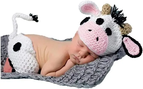 Vista 4 de Accesorios de fotografía para bebés recién nacidos, accesorios para sesión de fotos, trajes de ganchillo de punto unisex lindo sombrero pantalones