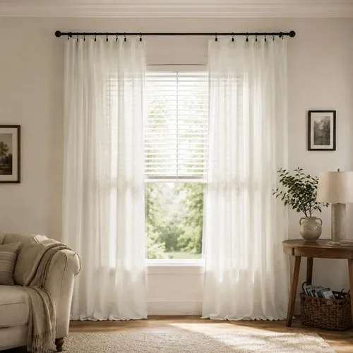 Vista 8 de KOUFALL Juego de 2 cortinas de puerta francesa, cortinas de lino para puerta/ventana, cortina transparente boho para cristal lateral delantero