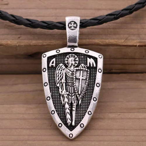 Vista 3 de Collar de San Miguel y San Cristóbal y San Benito para hombres y mujeres protección de arcángel colgante de ángel guardián de Jesús Cruz Amuleto