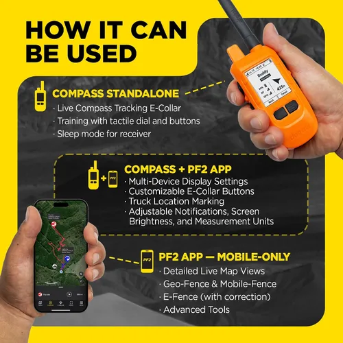 Vista 8 de Dogtra PATHFINDER2 MINI Compass Live GPS Sistema de seguimiento y entrenamiento de perros – Collar electrónico de alcance de 4 millas de mano sin