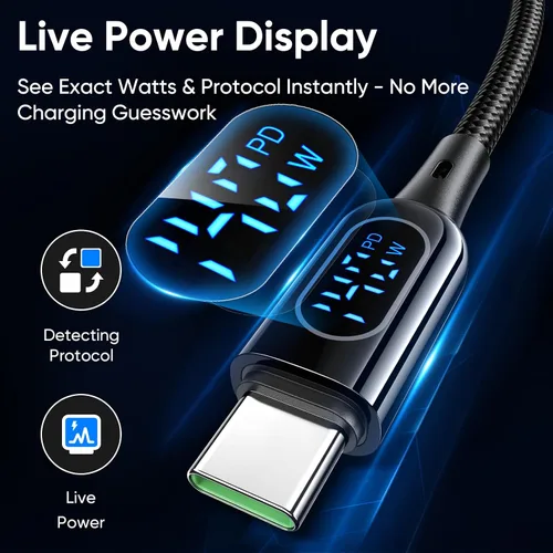 Vista 3 de DC03 - Cable USB C a USB C, 140 W PD de suministro de energía con pantalla LED, cable de carga rápida tipo C, cable de carga trenzado de nailon