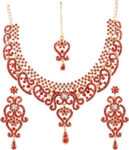 Vista 27 de Conjunto precioso de collar con look real Indian Bollywood, maravillosamente decorado, conjunto de collar adornado para mujer.