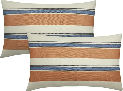 Vista 10 de Juego de 2 fundas de almohada a rayas negras y marrones de 16 x 16 pulgadas, diseño de rayas bohemias con estampado de rayas color crema, fundas