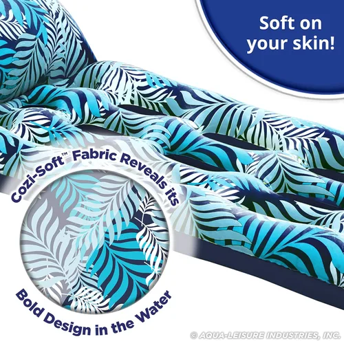 Vista 2 de Aqua - Flotador inflable con contorno de 18 bolsillos, tela de lujo, flotador de piscina para sentarse al sol, alta resistencia, color helechos