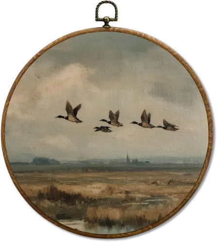 Vista 10 de JUIOEIU Decoración de pared redonda de búho de hongo con núcleo de cabaña, impresiones en lienzo enmarcadas con diseño de búho lluvioso oscuro