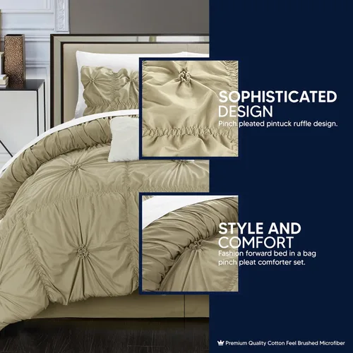 Vista 8 de Chic Home Juego de edredón de color gris topo, tamaño King (6 piezas), Halpert - Ropa de cama de microfibra plisada con diseño de pintuck, fundas