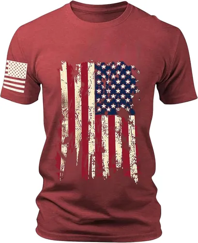 Vista 4 de Mens America Flag Retro T-Shirts Memorial Day 4th July Holiday Casual Short Sleeve Tops Muscle Fit USA Athletic Tees