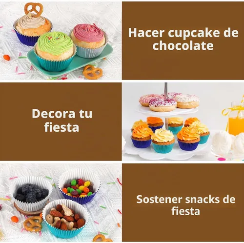 Vista 5 de GiFBERA 300 unidades de forros de magdalenas de papel de aluminio mini metálicos, forros de magdalenas de papel de aluminio para muffins, tazas