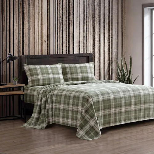 Vista 11 de Eddie Bauer - Sábanas de cama individual, juego de ropa de cama de franela de algodón con funda de almohada a juego, cepilladas para mayor suavidad