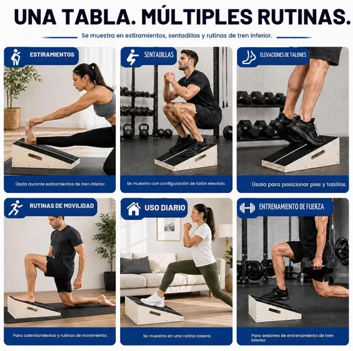 Vista 3 de Tabla inclinada de madera para ejercicio, tabla elástica de pantorrilla, capacidad de 500 libras Kit de ejercicios de tabla inclinada