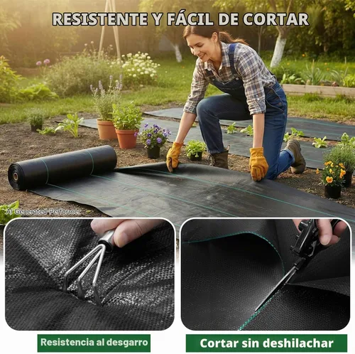 Vista 4 de Tela de barrera de malezas de 3 pies x 300 pies, tela de jardín resistente de 3.2 onzas con permeabilidad, cubierta tejida para control de malezas