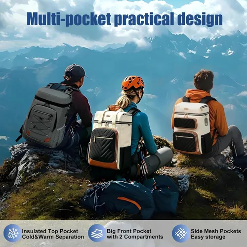 Vista 3 de Backpack Cooler Insulated Leakproof, Soft Cooler Backpack for Beach Beige - Negro - Marrón-01