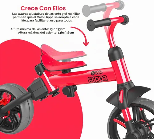 Vista 2 de Yvolution Y Velo Flippa - Triciclo convertible a bicicleta de balance 4 en 1 para pequeños de 2 a 5 años Rojo