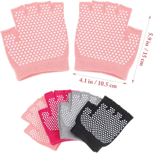 Vista 2 de 4 pares de guantes de yoga para mujer, antideslizantes, sin dedos, para entrenamiento de baile de pilates, con agarre mejorado y material de algodón