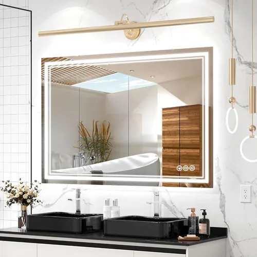 Vista 15 de Ratsamee Espejo de baño LED de 30x30 pulgadas con iluminación frontal y trasera (control independiente), espejo iluminado para pared de baño con 3