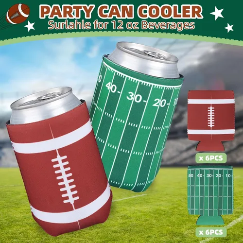 Vista 2 de Decoraciones de fiesta de fútbol, 12 fundas aislantes de neopreno para decoración del día del juego del Super Bowl y regalos