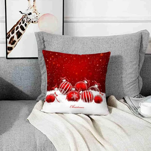 Vista 4 de Decoración de bola de Navidad roja y blanca, Feliz Navidad, decoración festiva, funda de almohada, funda de cojín, sofá de oficina en casa, funda