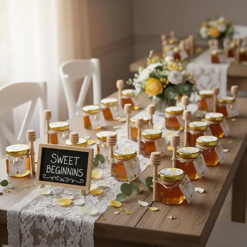 Vista 5 de Adabocute Paquete de 20 mini tarros de miel con gotero, perfectos para regalos de baby shower y recuerdos de boda, incluye etiquetas colgantes
