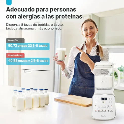 Vista 6 de Máquina para fabricar leche de nuez de 50.73oz: Máquina automática de leche de soja 12 en 1 con diseño desmontable, jugo casero, almendras, leches