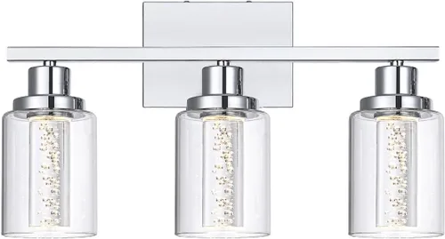 Vista 14 de MELUCEE Lámparas de tocador de baño, 3 luces LED sobre espejo, 3000 K-6000 K, moderna luz negra para baño con pantalla de cristal de burbujas, chips