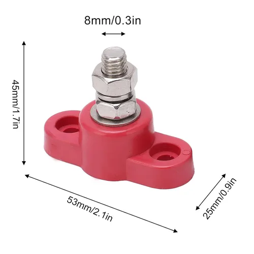 Vista 2 de Conectores de terminal de batería M8, pernos de distribución de energía de ajuste universal resistente, rojo y negro, juego de 4 kit para automóvil