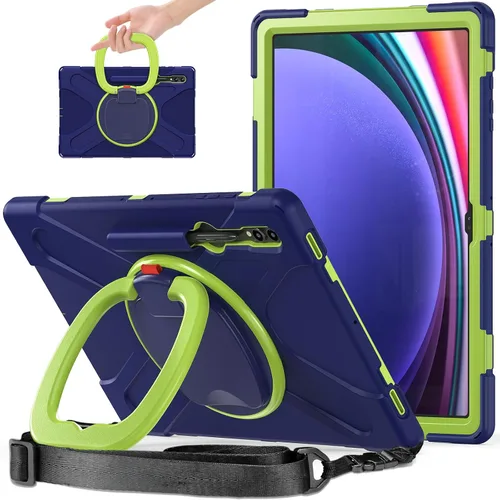 Vista 25 de Funda de rotación 360 para Galaxy S8 Ultra de 14.6 pulgadas, funda resistente con anillo giratorio, correa de transporte para hombro, correa de Negro