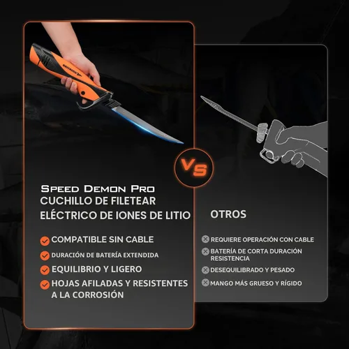 Vista 7 de KastKing Cuchillo de filete eléctrico inalámbrico con cuchillas afiladas de 7 y 9 pulgadas (Speed Demon Pro), recargable, de alta velocidad