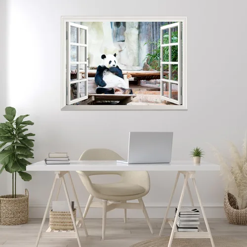Vista 33 de wall26 Adhesivo decorativo para pared, loros verdes sentados en la rama afuera, ventana abierta, no se pega ni se pega, papel tapiz no tejido