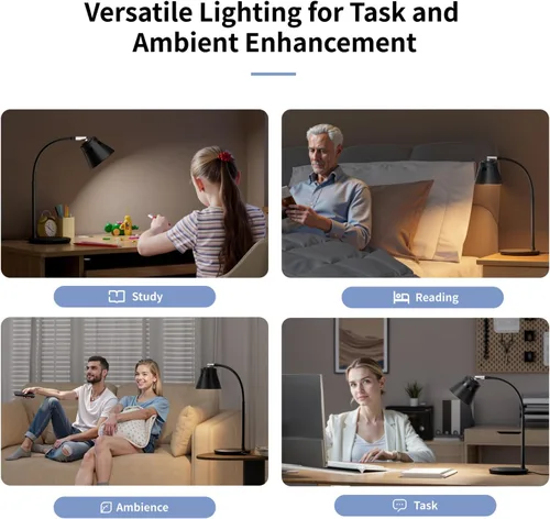 Vista 9 de AXX TU08 - Lámpara de escritorio LED pequeña con puerto de carga USB, 650 lúmenes, 3 modos de color, atenuación de 5 toques, temporizador de 30/60