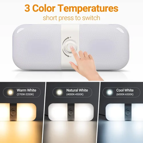 Vista 2 de CT CAPETRONIX Luces Interiores para RV 1700LM, Luces para Camper de 3 Colores TEM, Regulables 12v Voltios Luminaria de Luces LED, Luz de Cúpula
