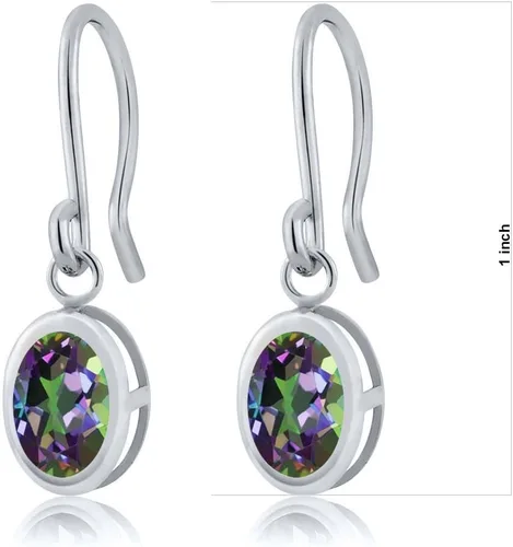 Vista 102 de Gem Stone King Aretes colgantes de plata de ley 925 de 0.276 x 0.197 in con piedra natal ovalada de alambre francés para mujer