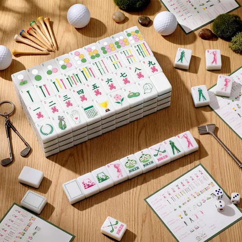 Vista 2 de Silipull Juego de 160 azulejos Mahjong grabados americanos verdes de 1.2