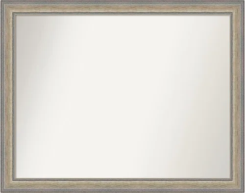 Vista 160 de Amanti Art Espejo de baño plateado para sobre el fregadero, 28 x 37 pulgadas, elegante espejo rectangular de peltre cepillado, marco de madera