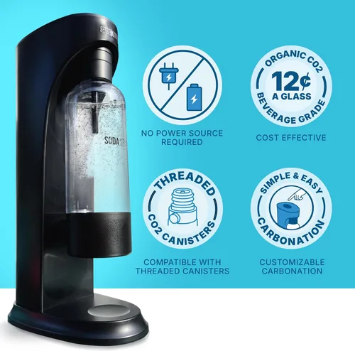 Vista 2 de SENSEation Máquina de Soda Gadgets de Cocina, Nuevos Artículos Esenciales para el Hogar - Juego de Máquina de Agua con Gas con 1 Cartucho de CO2