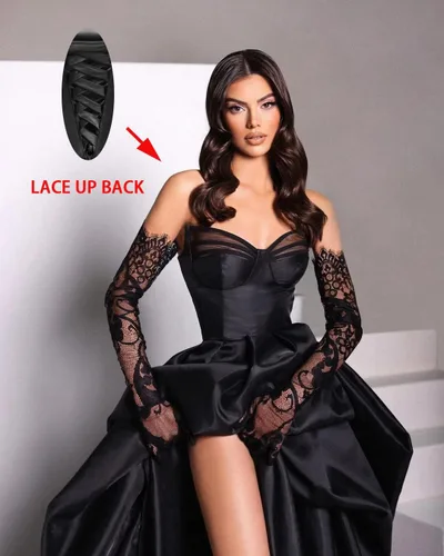 Vista 2 de Sweetheart - Vestido de fiesta de satén largo para mujer, sin tirantes, vestido de noche formal con abertura