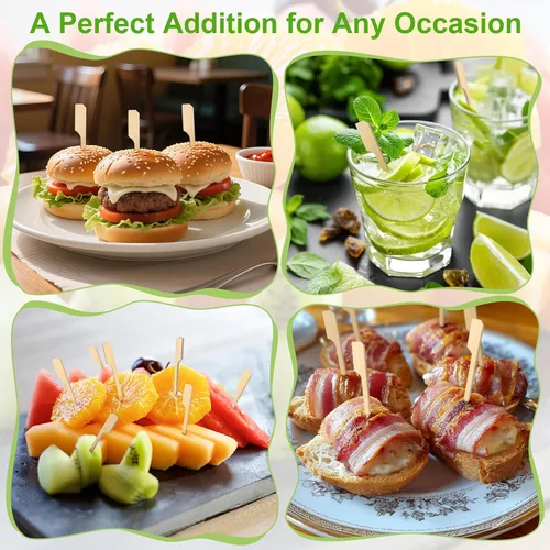 Vista 7 de FATLODA Palillos de Cóctel de Bambú de 3.5 Pulgadas [1200 PIEZAS] para Aperitivos, Brochetas de Madera Tipo Paleta, Palillos de Dientes Planos