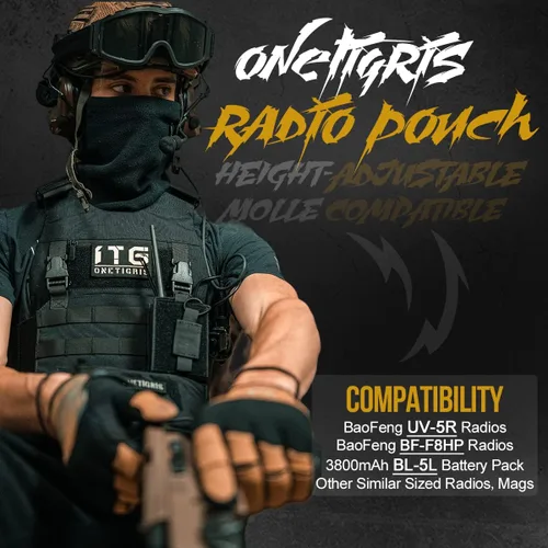 Vista 5 de OneTigris Funda de radio para BaoFeng UV-5R BF-F8HP Bolsa de nailon MOLLE para Walkie Talkie Rifle Mag (negro) Fit BaoFeng UV-5R BF-F8HP,w/ USA