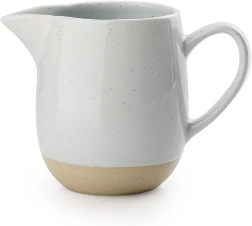 Vista 15 de famiware Milkyway Cremera de 13 onzas con asa, jarra de cerámica para café/leche/salsa/servir/ensalada, dispensador de gres para jarabe de arce