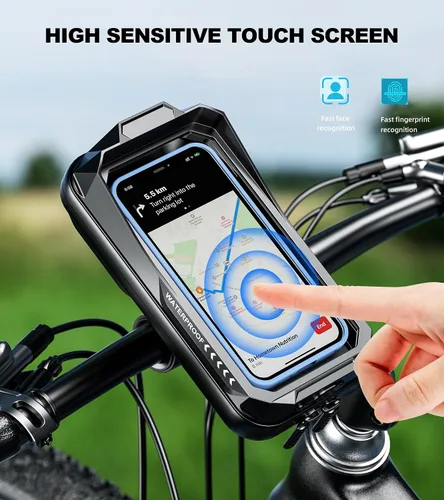 Vista 4 de Kewig Soporte de teléfono para bicicleta con visera solar y pantalla táctil